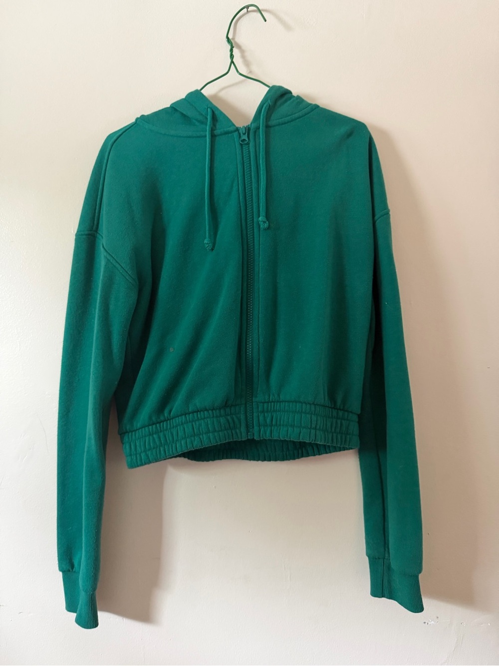 Women’s Green Hooded Zip-Up Crop Jacket